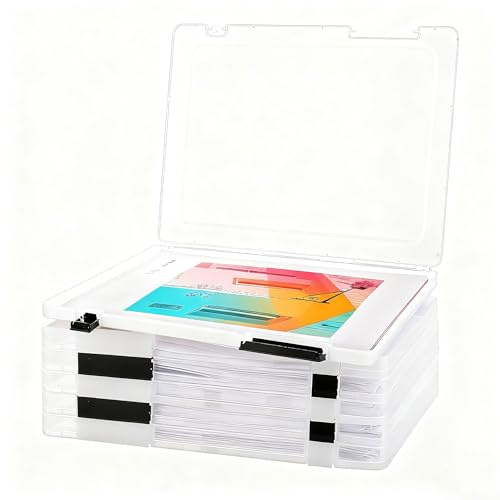 MUXHEL 6 PCS A4 File Box Plastic Clear Box Files A4 Storage Boxes with Lids A4 Paper Storage Box with Buckle for File, Magazines, Documents, Paper, Office & School