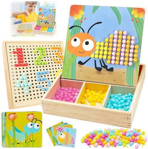 Vlecexs Mosaik Steckspiel für Kinder ab 2 3 4 5 Jahre, Mosaik- Steckplatte Pegboard Steckmosaik mit 240 Steckperlen, Montessori Spielzeug Geburtstag Geschenke für Kinder Mädchen und Jungen ab 2 Jahre
