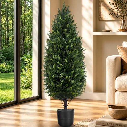 90CM Künstliche Zypressen Pflanzen Groß Zedernbaum Künstlicher Baum Outdoor Zeder künstliche im Topf BuchBaum Kunstpflanzen,UV Schutz für Wohnzimmer Schlafzimmer Büro1 Pack