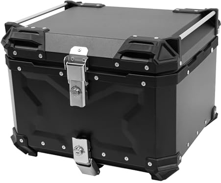 Motorrad Heckbox, Aluminiumlegierung Topcase für Roller, Wasserdicht und Diebstahlsicher, Motorradkoffer mit PU Leder Futter, Universal TopcaseProfessionelle mit InstallierenTrägerplatte (55L)