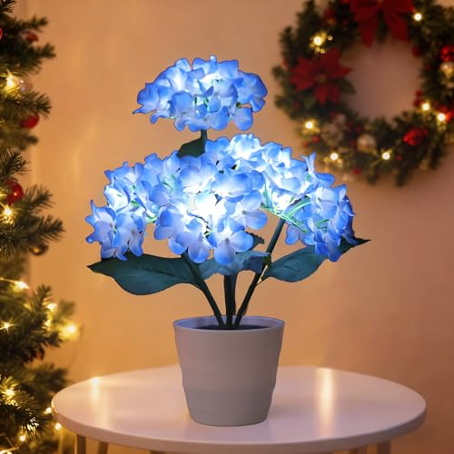 Blue Hydrangea Lamp Decor for Christmas Mother Valentines Day Birthday