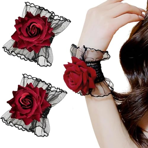 Manchette Poignet Femme Dentelle 1 Paire Manchette Lolita Gant Dentelle Poignet Noire pour Accessoires de Carnaval, Halloween, Mariages