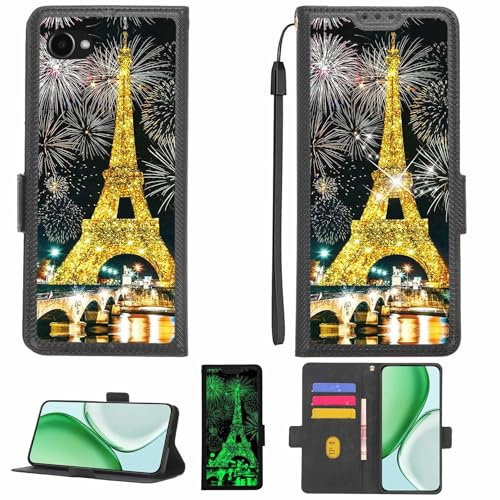 Aroepurt fodral kompatibelt med Orbic JOY 4G förbetalt telefonfodral flipskydd [med härdat glas skärmskydd] [RFID-blockering] [Guldglitter + lysande] LPT-TT