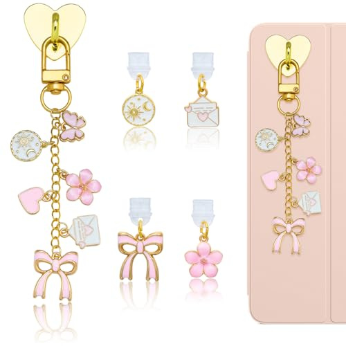 HUAAPLEVLA Phone Charms, with 4Pcs USB C Dust Plug Charm, Bow, Pink