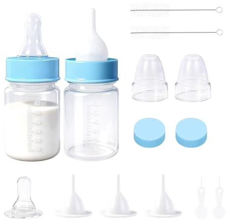 Xuanxi Kittens Feeding Bottle Set with Replaceable Nipples and Cleaning Brush for Puppies Kittens Hamsters Rabbits Small Animal Pet Feeders