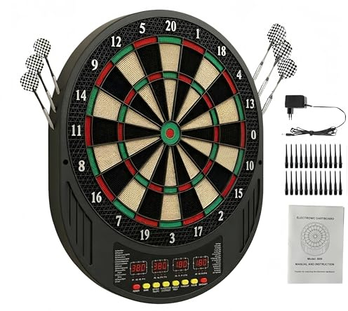 Elektronische Dartscheibe für 16 Spieler, E-Dartboards Dartautomat mit 4 LCD-Anzeige und 6 Darts und 24 Pfeilkopf 27 Spiele mit 243 Spieloptionen Profi Elektronik Dartspiel