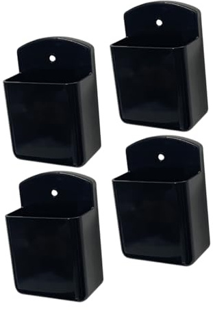 DECORNIJIA Lot de 4 Supports Muraux Adhésifs en Plastique Noir, Organisateur Mural sans Perçage pour Télécommande, Boîte de Rangement Compacte pour Salon et Bureau, Support Réutilisable