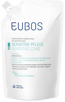 EUBOS SENSITIVE PFLEGE | Duschöl Nachfüllbeutel | Wohltuendes Duschöl für empfindliche und trockene Haut | Zur täglich pflegenden Reinigung | Hautverträglichkeit dermatologisch bestätigt | 400ml