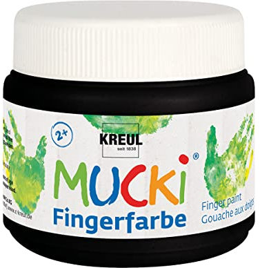 KREUL 23112 - Mucki leuchtkräftige Fingerfarbe, 150 ml in schwarz, auf Wasserbasis, parabenfrei, glutenfrei, laktosefrei und vegan, auswaschbar, vermalbar mit Pinsel, Schwamm, Spachtel und Fingern