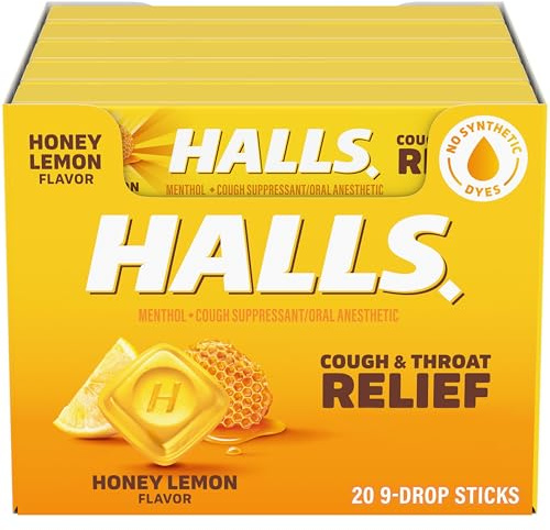 HALLS Cough & Throat Relief Honey Lemon Cough Drops, 180 ct