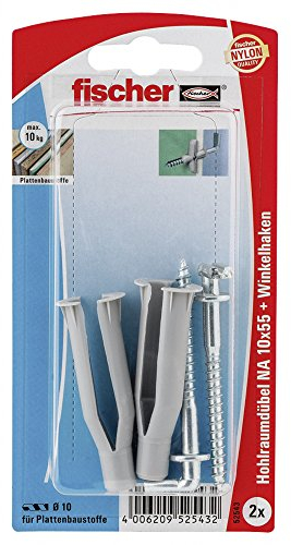 fischer 052543 HK SB-Karte, Inhalt Hohlraumdübel NA 10 x 55, 2 x Winkelhaken 5 x 70