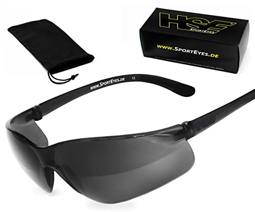HSE® SportEyes® | UV400 Schutzfilter, HLT® Kunststoff-Sicherheitsglas nach DIN EN 166 | Sportbrille, Radbrille, Sonnenbrille| Brillengestell: schwarz, Brille: DEFENDER 1.0