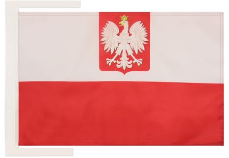 AZ FLAG Flagge Polen mit Adler 45x30 cm Polyester 100D Kordeln | Für innen und außen Polnische dekorative Flagge Polska z orłem doppelte Nähte und verstärkte Kanten mit Schnüre