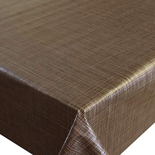 Wachstuchtischdecke Gartentischdecke, Leinen Look Braun Rechteckig 120 x 190 cm, wasserabweisend, abwaschbare Tischdecke
