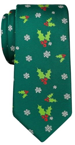 Retreez Herren Schmale Gewebte Weihnachten Krawatte Holly Blätter 6 cm - grün,