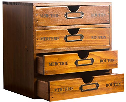 Modular Stackable Apothecary Cabinet 4 Drawer Desk Organizer - Retro Library Card Catalog Wood Storage Box - Organize Stationery, Thread Embroidery, Sewing, Crafts, Junk Drawer & Supplies Countertop