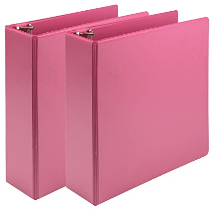 Samsill Plant Based Durable 3 Inch 3 Ring Binders, Made in The USA, Fashion Clear View Binders, Up to 25% Plant Based Plastic, Berry Pink, 2 Pack (U86876)