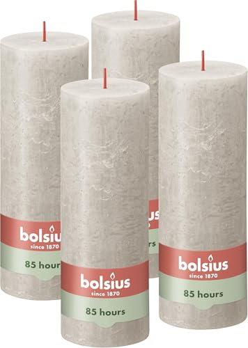 Bolsius Rustik Stumpenkerzen - Hellgrau - 4 Stück - 19 x 7 cm- Dekorative Haushaltkerzen - Länge Brenndauer 85 Stunden - Unparfümierte - Natürliches Pflanzenwachs - Ohne Palmöl