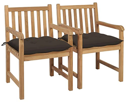 vidaXL Trädgårdsstolar 2 st med taupe dynor massiv teak