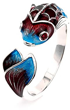 Blauer Lila Koi Fisch Ring Frauen Vintage Schmuck 925 Sterling Silber Umarmungsringe Für Frauen Kristallgrüner Blattring Weibliche Eheringe