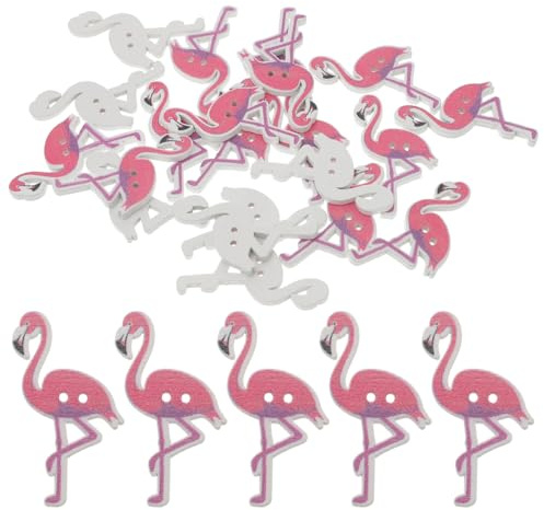 Amosfun 50stücke Holzknöpfe mit Flamingo-motiv Tierknöpfe aus Holz für Näharbeiten Scrapbooking und Basteln Dekorative Holzknöpfe Rosa
