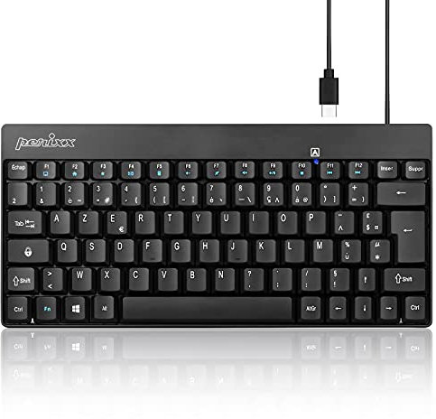 perixx PERIBOARD-422 FR, Mini Clavier Filaire AZERTY USB-C - Noir