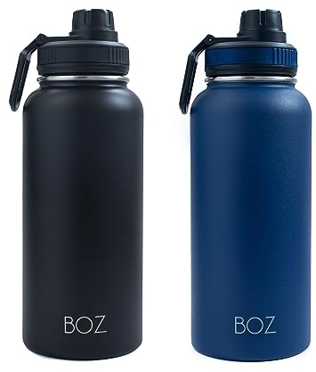 BOZ Trinkflasche Edelstahl 1l – Auslaufsichere Thermosflasche – BPA-freie Isolierflasche – Kohlensäure Geeignet – Für Sport (Grau/Schwarz)