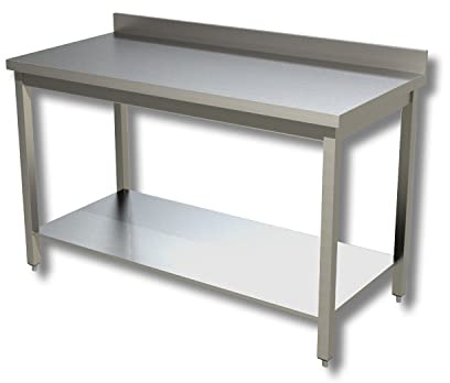 Ristoattrezzature Tavolo in Acciaio Inox Professionale con Alzatina 110x60x95h - Piano di Lavoro per Cucine, Ristoranti, Pizzerie