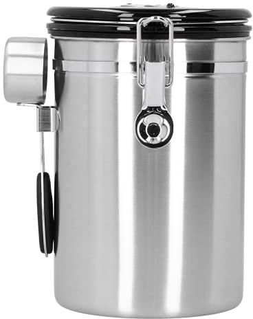 Tarro de Granos de Café, Moderno Tarro Sellado de Café de 1,8 L, Buena Hermeticidad, Acero Inoxidable 304 para Uso Diario en el Hogar(Plata)