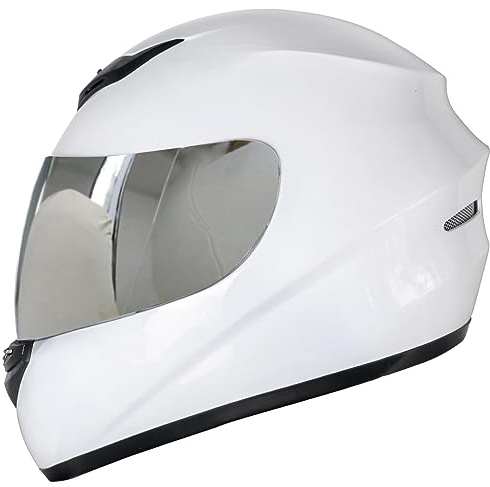 Zorax ZOR-819 Full Face Helmet + Mirrored Visor - White L (59-60cm) | Motorbike Motorcycle Road Legal ECE 2206