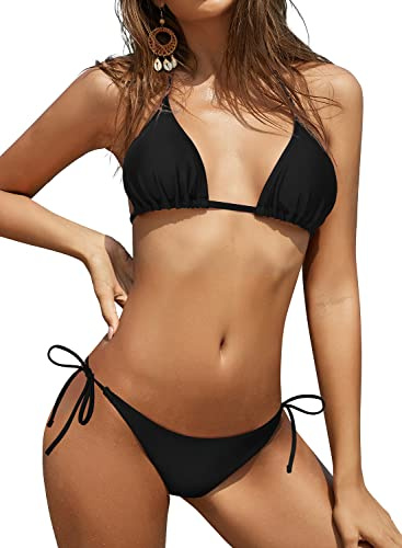SHEKINI Womens Bikini Set Triangle Halter Lace-up Swimsuit Sexy Bathing Suits Low Waisted Tie Side Bottom Two Piece Swimwear