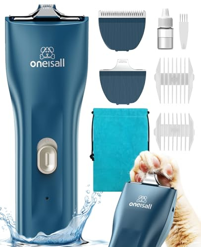 oneisall Quiet Pet Clippers, Cat Clippers for Matted Hair, Cordless Cat Hair Trimmer for Paw, Waterproof Pet Trimmers for Cats, Pet Shaver for Dogs and Cats