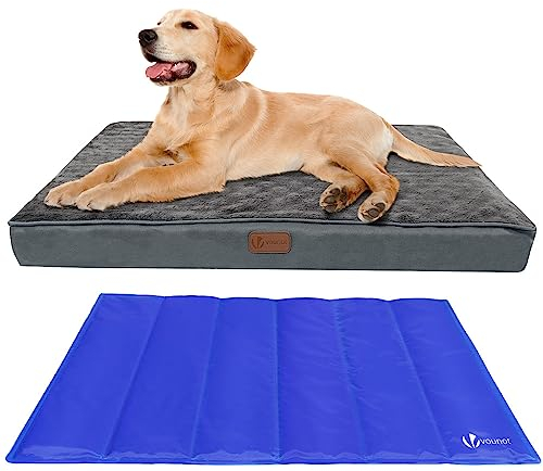 VOUNOT Orthopädisches Hundebett mit Abnehmbarer Kühlmatte, 2 in 1 Hundekissen Kleine Hunde, Waschbare Hundematte, Grau 76x51x9 cm