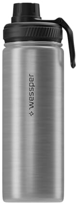 Wessper Edelstahl Trinkflasche 500ml Auslaufsicher Thermosflasche BPA-Frei mit 3 Deckel | Silber Elegante Trinkflasche Sport | Isolierflasche Kinder Erwachsene für Camping Fahrrad Sport Outdoor