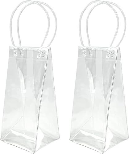 HREDZEO Flaschenkühler Ice Bag,2 Pcs Ransparent Sektkühler PVC Ice Bag Zusammenklappbar Klar EIS Wein Tasche mit Griff Wein Ice Bag für Kaltes Bier, Getränke, Champagner, Party Kaltgetränke