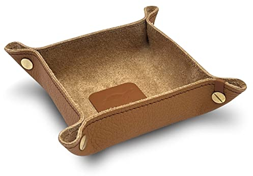 jabuti Edition Schlüsselschale/Taschenleerer 14 x 14cm feines Rindleder Brandy mit Lamm Nappa Leder Applikationen Cognac. Handgefertigt in unserem Atelier