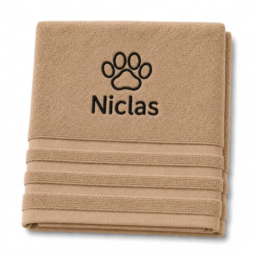 Pet-Jos Hundeknochen Personalisiertes Handtuch mit Namen Schön gestickter Name Handbadetuch 100% Baumwollhandtuch Personalized Custom Towel with Name (140 x 70 cm, Hundeknochen)