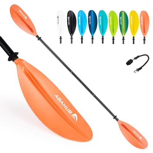 Abahub Pagaie Kayak réglable 220cm à 240cm Rame Double Paddle Aluminium avec Paddleline pour Kayak Aviron Bateau Canoë, Lames en Plastique Noir/Blanc/Bleu/Vert/Orange/Jaune/Turquoise