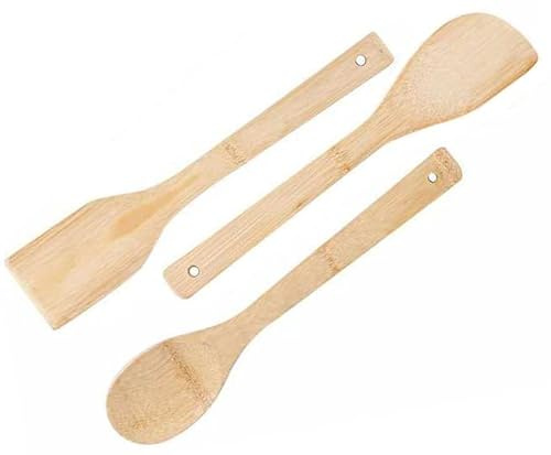 HipGirl Wooden/Bamboo Kitchen Utensils Set & Kitchen Gadgets, Kitchen Essentials Cooking Utensils, Spatulas, Spoons and Crepe Spreader (3pc Set-Spoon, Flat and Pointed Spatula)