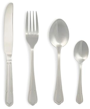 Salter COMBO-8759 Richmond 48-Piece Cutlery Set - 18/10 Stainless Steel Flatware Set, Service for 12, Silverware Set Includes Knives, Forks, Tablespoons and Teaspoons, 50 Year Guarantee, Silver | Service For 12, Dishwasher Safe, Balanced Weight Handles, Includes Knives Forks Tablespoons Teaspoons, 50 Year Guarantee