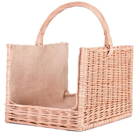 e-wicker24 Panier en osier pour bois de cheminée, panier à bûches avec poignée, (Naturel_Jute)