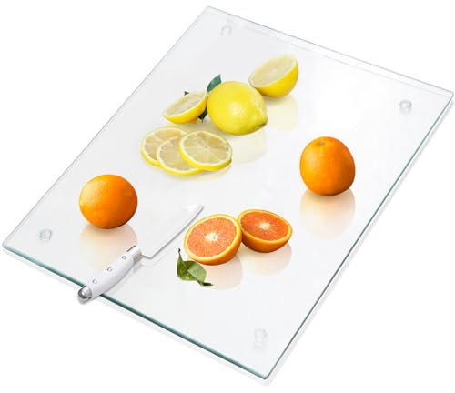 VASUHOME Tabla de cortar grande de vidrio templado para cocina, tabla de cortar transparente de 16 x 20 pulgadas para encimera, resistente a arañazos, calor y roturas, fácil de limpiar y duradera