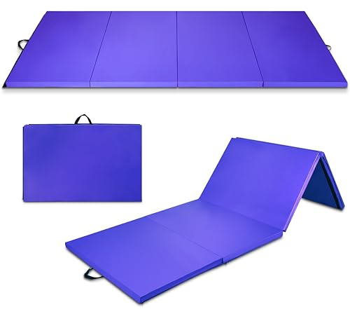 GOPLUS Weichbodenmatte, Yogamatte rutschfest mit Klettverschlüssen & Tragegriffen, 300x116x5 cm Gymnastikmatte klappbar aus Kunstleder, Turnmatte zum Trainieren von Gymnastik Yoga Cheerleading, Lila