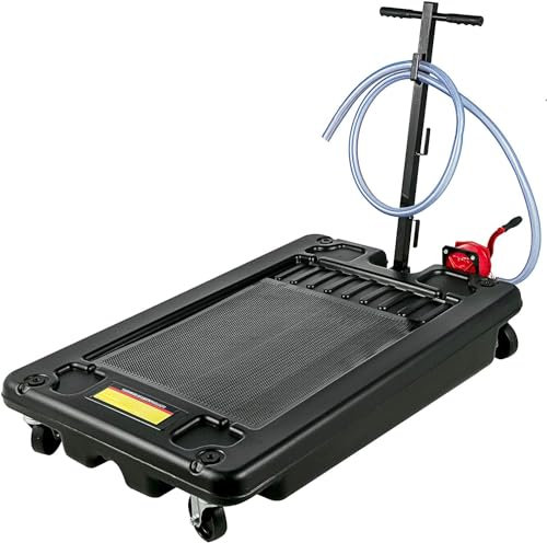 VEVOR Bac de Vidange 64 L Bac de Récupération d'Huile Chariot à roulettes Bidon Récupérateur Huile Tuyau 2,4 m Récupérateur Huile Vidange avec Poignée Longue Bidon à Vidange Huile pour Voiture Auto