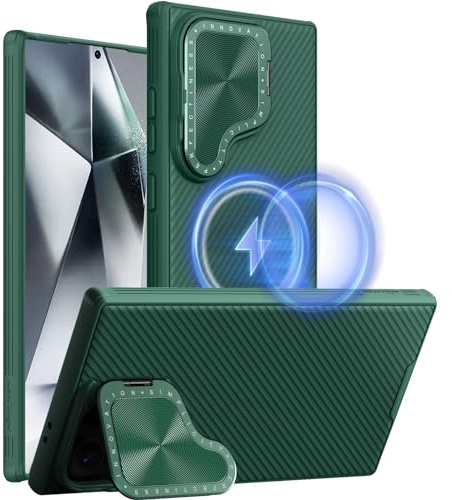 Nillkin [Newest Upgraded Samsung Galaxy S24 Ultra Case with Camera Lens Stand, Compatible with Magsafe, Lens & Privacy Protection, Slim Fit Shockproof Phone Case for Galaxy S24 Ultra Green