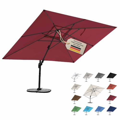RS Trade 3x4 m Sonnenschirm 4-fach seitlich und 5-fach horizontal neigbar inkl. Schutzhülle & Windsicherung 360 Grad drehbar Ampelschirm Marktschirm Gartenschirm 300 x 400 cm mit Aluständer