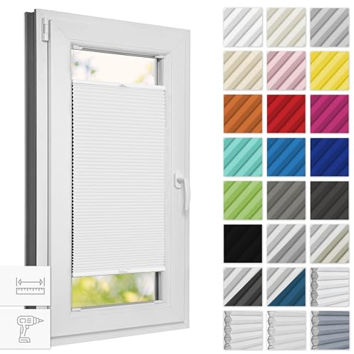 Estika Wabenplissee mit Bohren verdunkelung 35 cm x 200 cm - Waben: Grauweiß - Rollos für Fenster, Jalousien Fenster für innen, Raffrollo, Fenster plissee