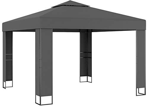 ShCuShan Pavillon mit Doppeldach 3 x 3 m Anthrazit Strandpergola Grillpavillon Carport Terrassenbeschattung Sonnenschutz Garten