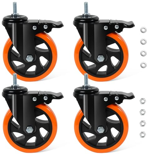 BAOLIHUI Castors for Furniture 125 mm Heavy Duty Castors 10 mm x 25 mm (3/8-16UNC) Furniture Castors with Brake Castors 700 kg Load Transport Castors