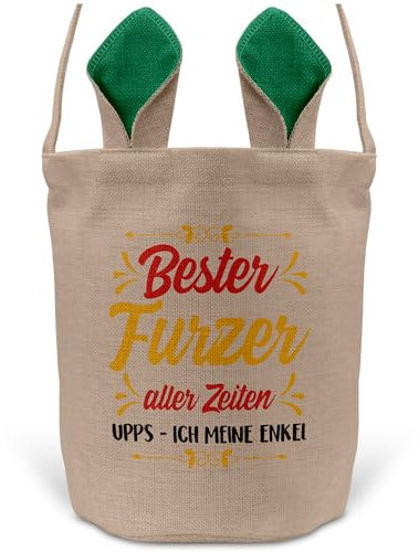 22Feels Enkel Kinder Junge Osterkorb mit Henkel Ostergeschenk Tragetasche Ostern Deko Osternest Körbchen Hasenohren (Beige/Grün)